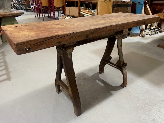 Vintage Cast Iron Base Wooden Top Coffee Table #6719 Byron