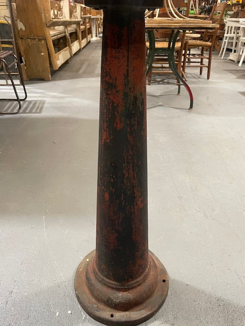 Vintage Cast Iron Water Pump Base Wooden Top Side Table #6722