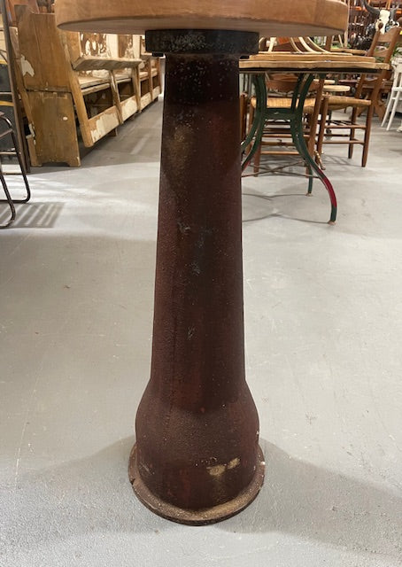 Vintage Cast Iron Water Pump Base Wooden Top Side Table #6723