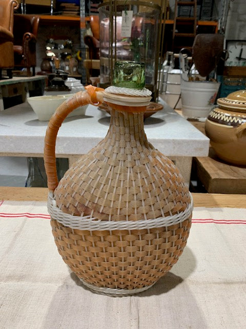 Vintage European Plastic Wicker "Flat"  Demijohn Bottle  #5260