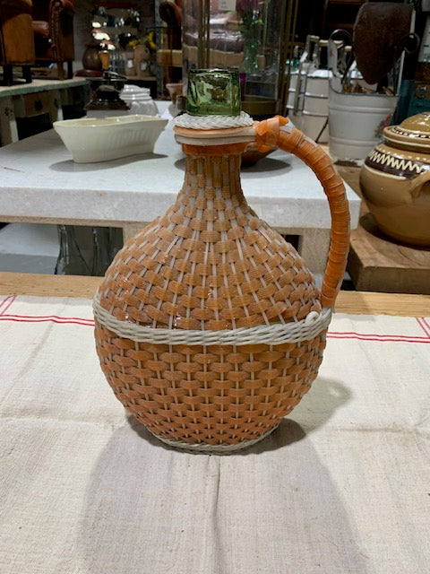 Vintage European Plastic Wicker "Flat"  Demijohn Bottle  #5260