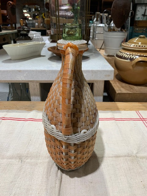 Vintage European Plastic Wicker "Flat"  Demijohn Bottle  #5260