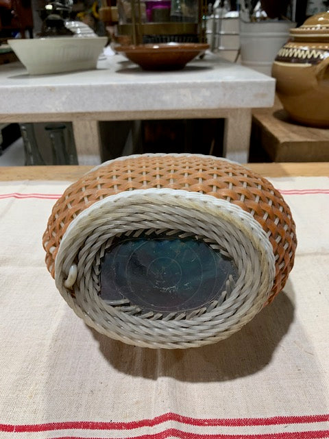 Vintage European Plastic Wicker "Flat"  Demijohn Bottle  #5260