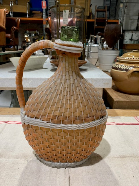 Vintage European Plastic Wicker "Flat"  Demijohn Bottle  #5261
