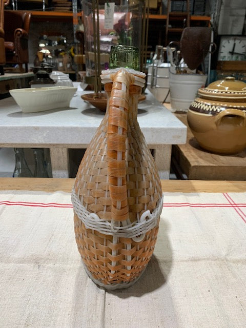 Vintage European Plastic Wicker "Flat"  Demijohn Bottle  #5261