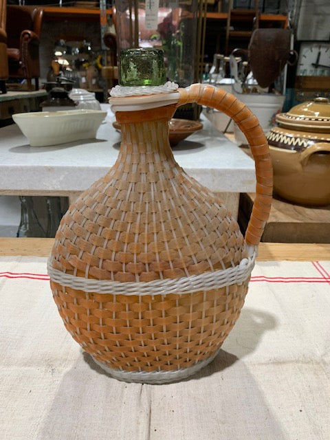 Vintage European Plastic Wicker "Flat"  Demijohn Bottle  #5261