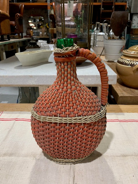 Vintage European Plastic Wicker "Flat"  Demijohn Bottle  #5262
