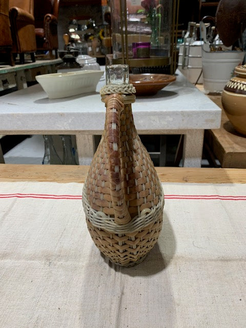Vintage European Plastic Wicker "Flat"  Demijohn Bottle  #5263