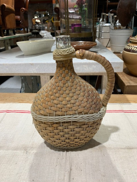 Vintage European Plastic Wicker "Flat"  Demijohn Bottle  #5263