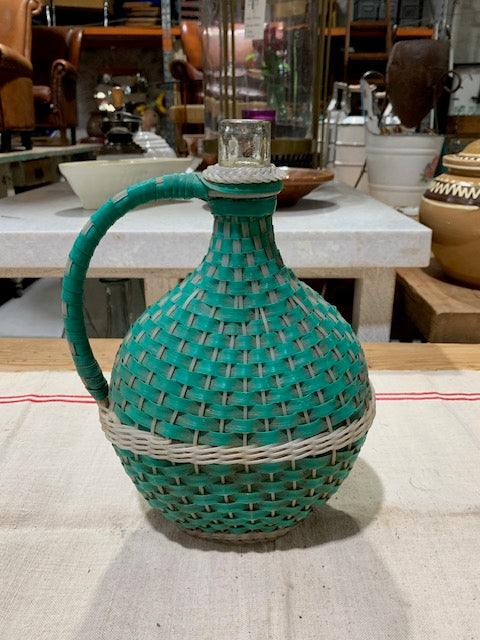 Vintage European Plastic Wicker "Flat"  Demijohn Bottle  #5264