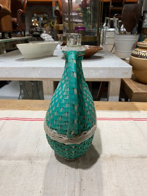 Vintage European Plastic Wicker "Flat"  Demijohn Bottle  #5264