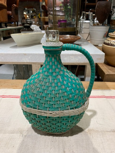 Vintage European Plastic Wicker "Flat"  Demijohn Bottle  #5264