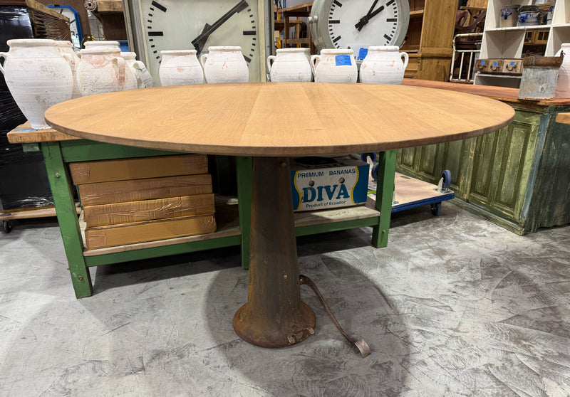 Vintage Cast Iron Base Wooden Top  Table #6795
