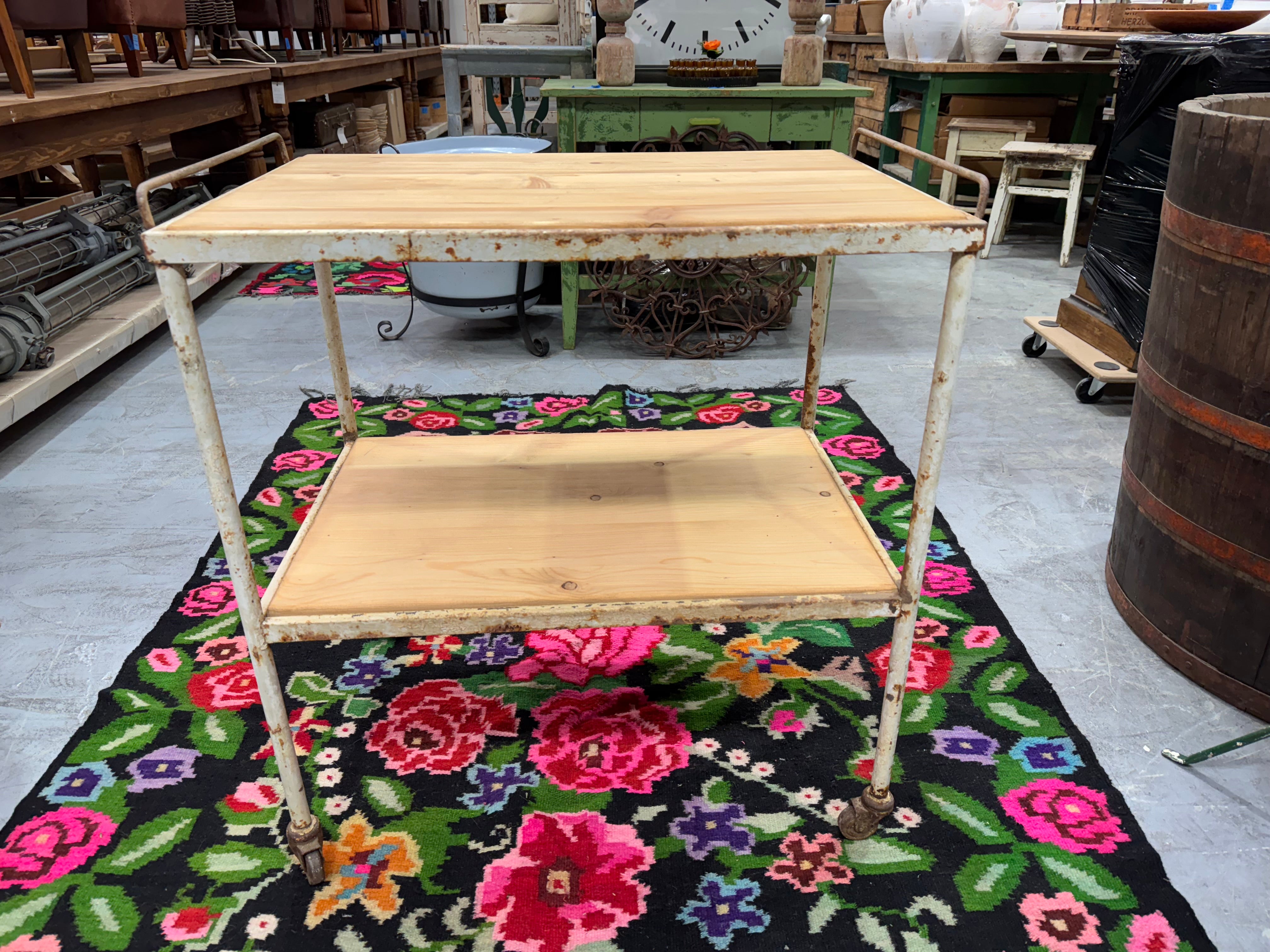 Vintage Metal Base, Wooden Top Serving Trolley  #6800