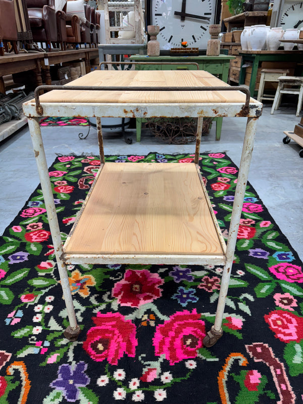 Vintage Metal Base, Wooden Top Serving Trolley  #6800