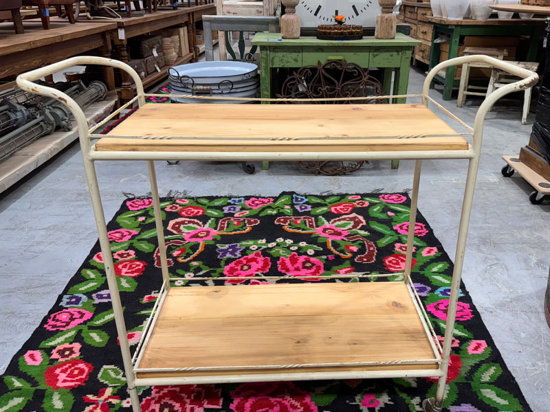 Vintage Metal Base, Wooden Top Serving Trolley  #6801