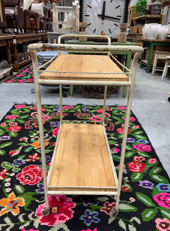 Vintage Metal Base, Wooden Top Serving Trolley  #6801