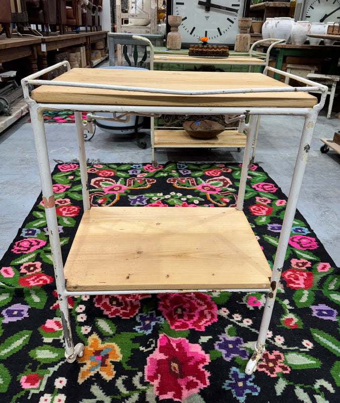 Vintage Metal Base, Wooden Top Night Stand  #6803