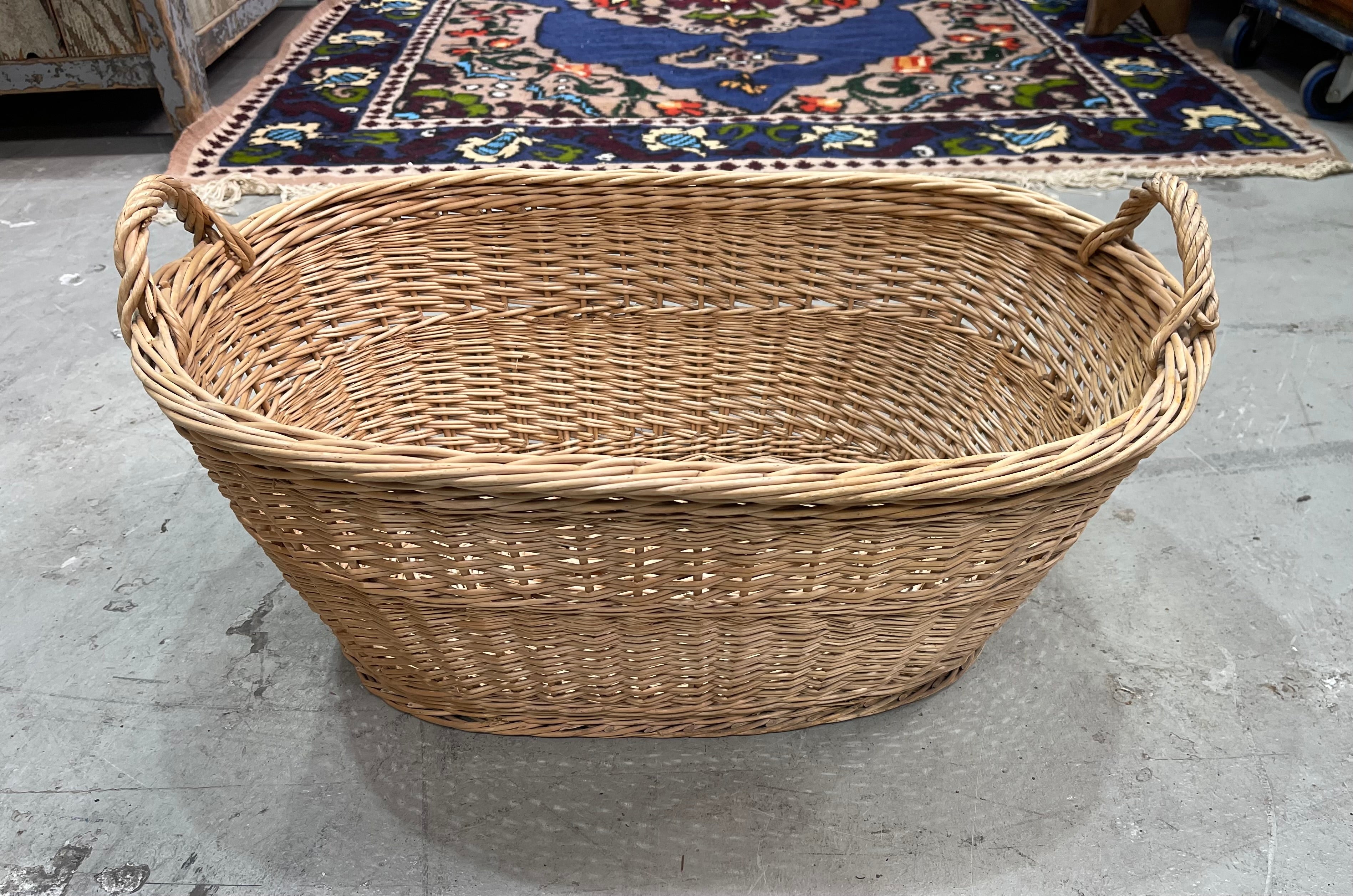 Vintage  Belgian Wicker Laundry Basket  #6841