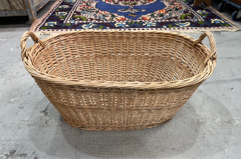 Vintage  Belgian Wicker Laundry Basket  #6841
