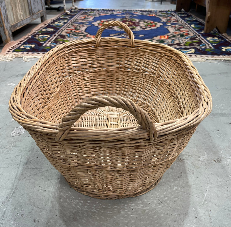 Vintage  Belgian Wicker Laundry Basket  #6841