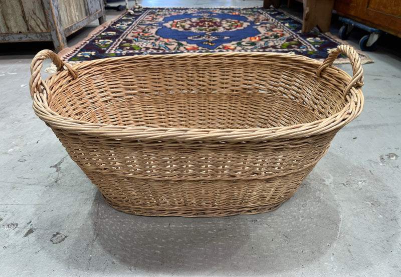 Vintage  Belgian Wicker Laundry Basket  #6841