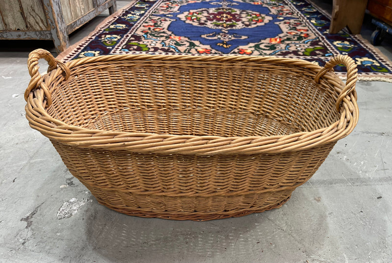 Vintage  Belgian Wicker Laundry Basket  #6842