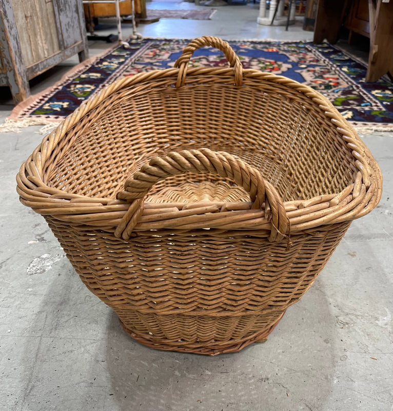 Vintage  Belgian Wicker Laundry Basket  #6842