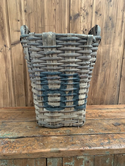 Rustic  French Woven Cleft Oak Grape Harvesting Basket  #5453