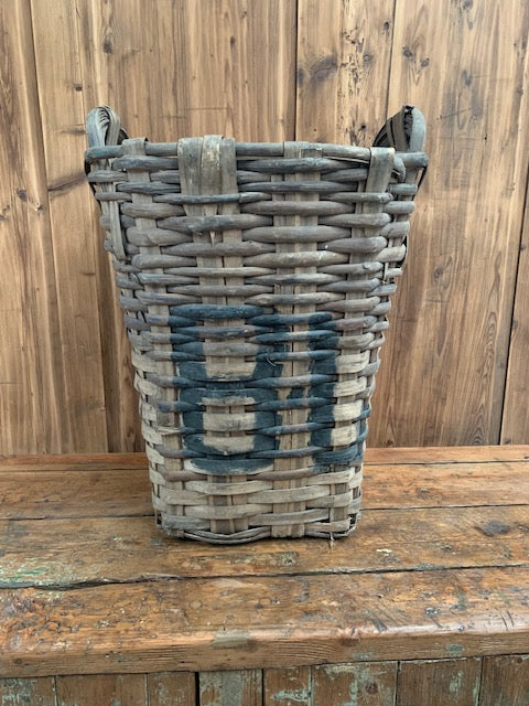 Rustic  French Woven Cleft Oak Grape Harvesting Basket  #5453