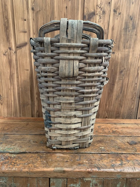 Rustic  French Woven Cleft Oak Grape Harvesting Basket  #5453