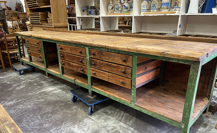 Vintage Industrial European Workbench  #6849