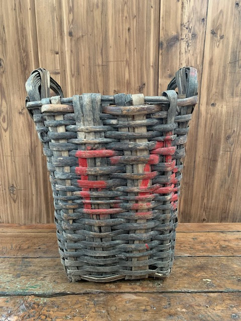 Rustic  French Woven Cleft Oak Grape Harvesting Basket  #5456