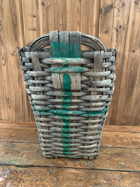Rustic  French Woven Cleft Oak Grape Harvesting Basket  #5457
