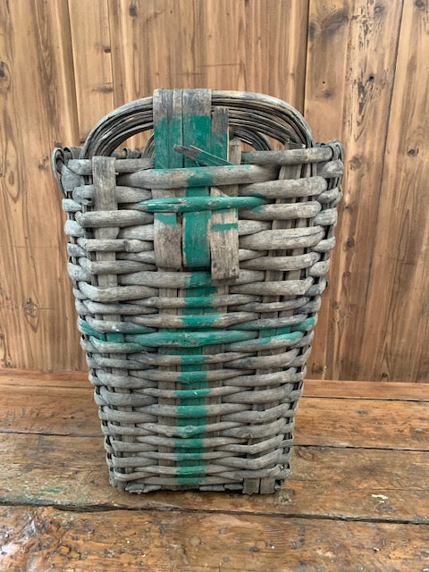 Rustic  French Woven Cleft Oak Grape Harvesting Basket  #5457