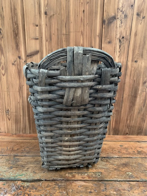Rustic  French Woven Cleft Oak Grape Harvesting Basket  #5459