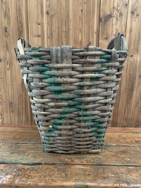 Rustic  French Woven Cleft Oak Grape Harvesting Basket  #5460