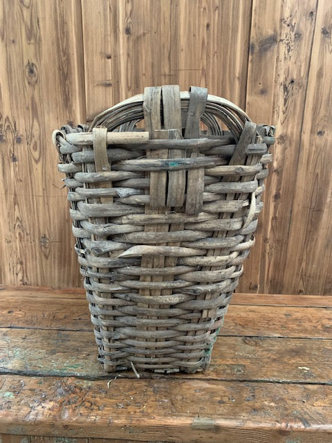 Rustic  French Woven Cleft Oak Grape Harvesting Basket  #5460