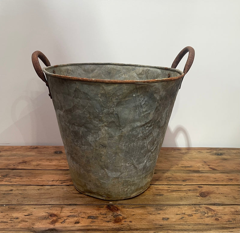 Rustic Turkish Galvanised No  Hole  Olive Picking Bucket  #6872