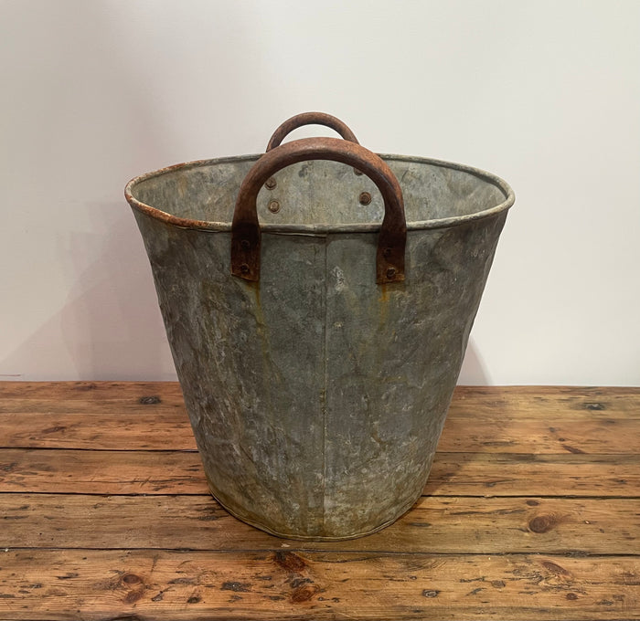 Rustic Turkish Galvanised No  Hole  Olive Picking Bucket  #6872