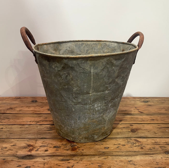 Rustic Turkish Galvanised No  Hole  Olive Picking Bucket  #6872