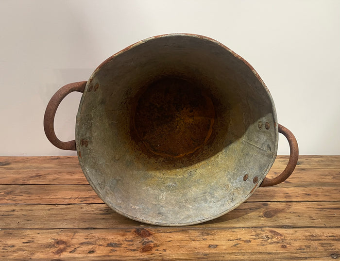 Rustic Turkish Galvanised No  Hole  Olive Picking Bucket  #6872