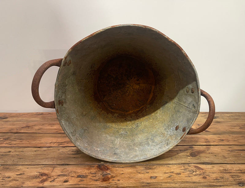 Rustic Turkish Galvanised No  Hole  Olive Picking Bucket  #6872