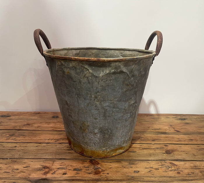 Rustic Turkish Galvanised No  Hole  Olive Picking Bucket  #6873