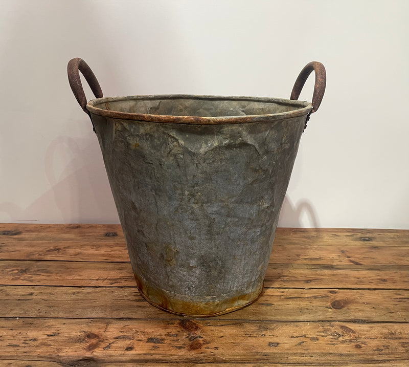 Rustic Turkish Galvanised No  Hole  Olive Picking Bucket  #6873