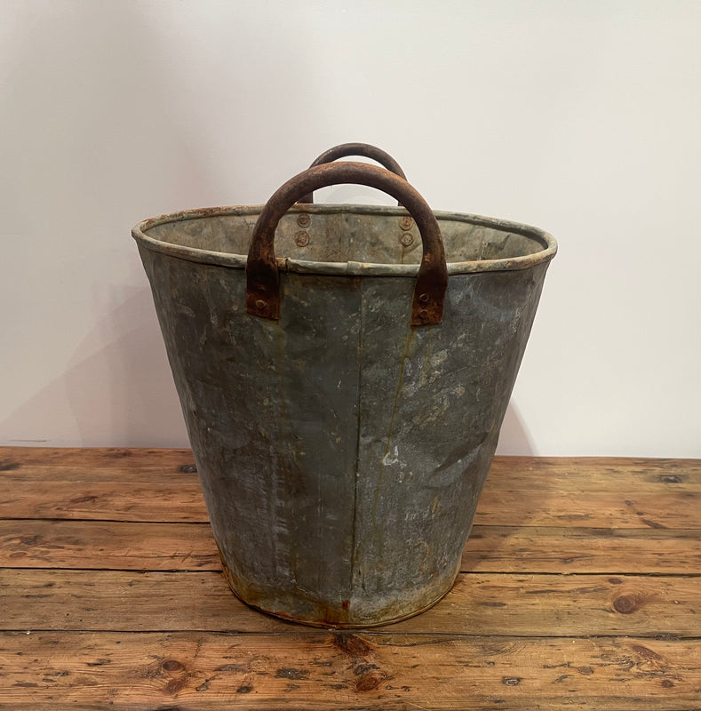 Rustic Turkish Galvanised No  Hole  Olive Picking Bucket  #6873