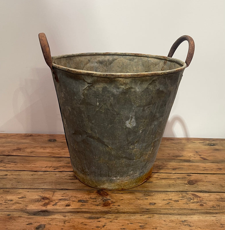 Rustic Turkish Galvanised No  Hole  Olive Picking Bucket  #6873