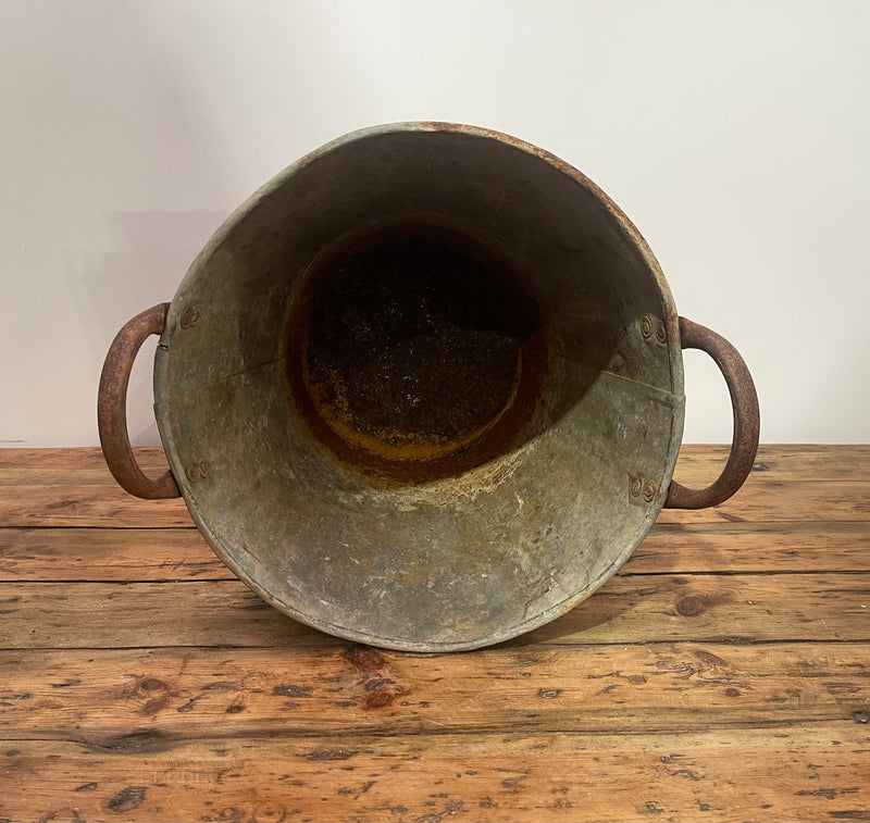 Rustic Turkish Galvanised No  Hole  Olive Picking Bucket  #6873