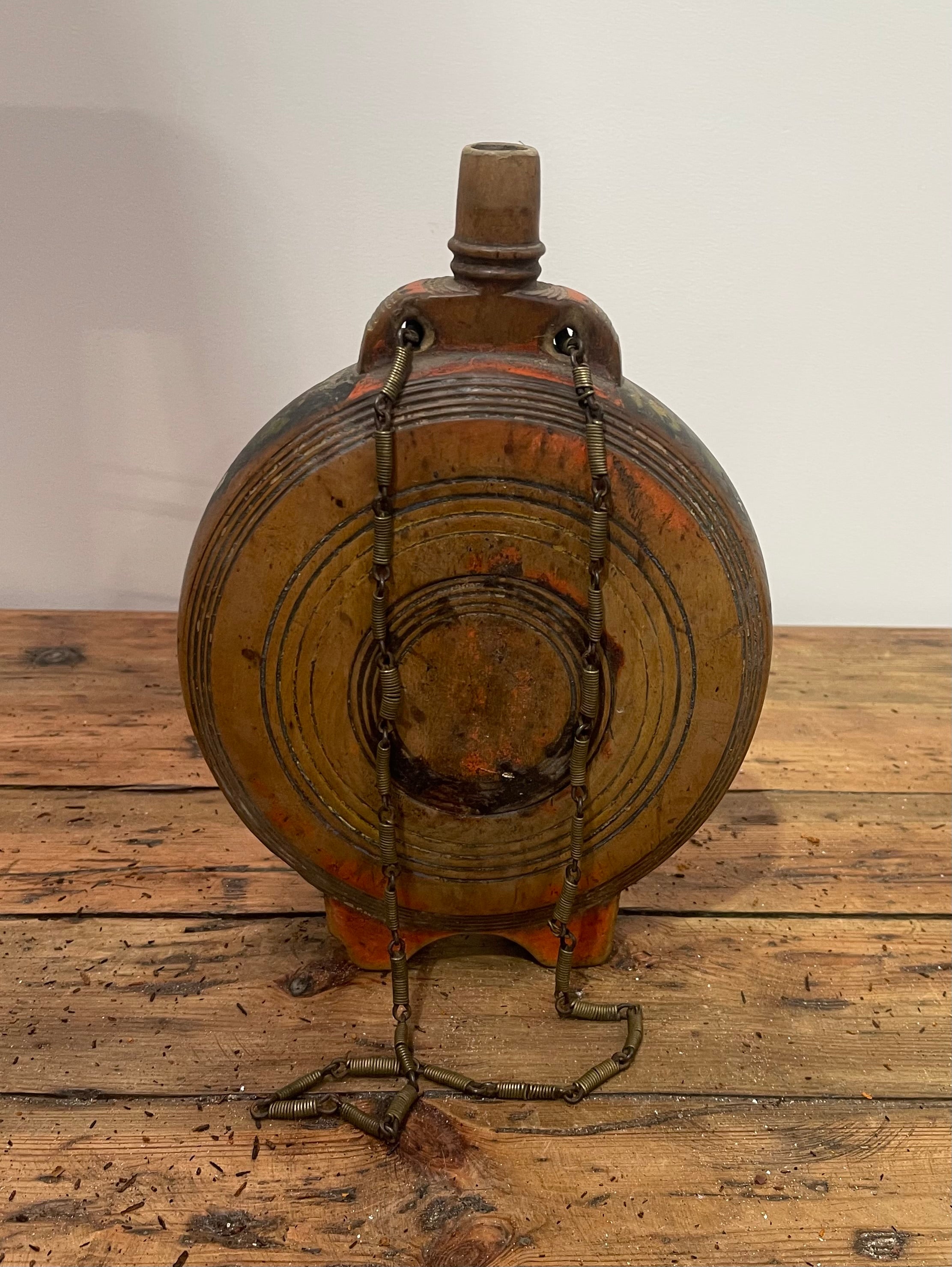 Vintage Romanian Wooden  Water Flask  #6878