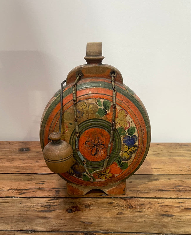 Vintage Romanian Wooden  Water Flask  #6880